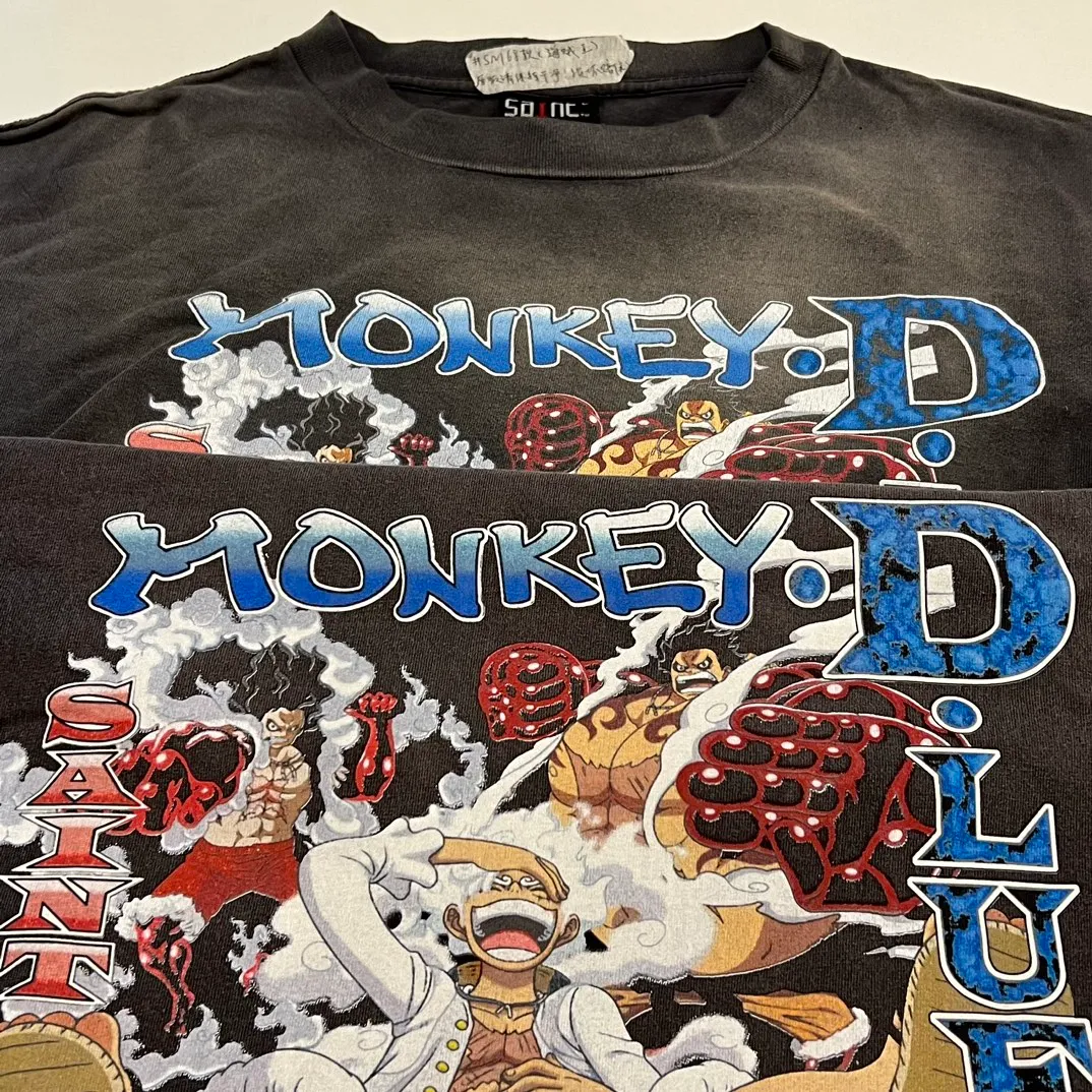 Printing proofing SAINT MICHAEL x ONE PIECE One Piece joint model washed and distressed short-sleeved, washed black S-XL